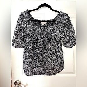 LOFT Square Neck Monochrome Floral Blouse Medium